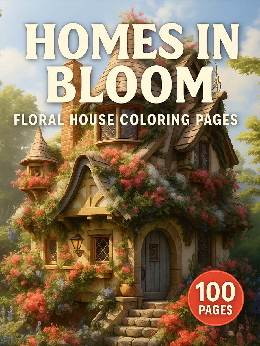 Homes in Bloom – 100 Floral House Coloring Pages | Coloring Page Store