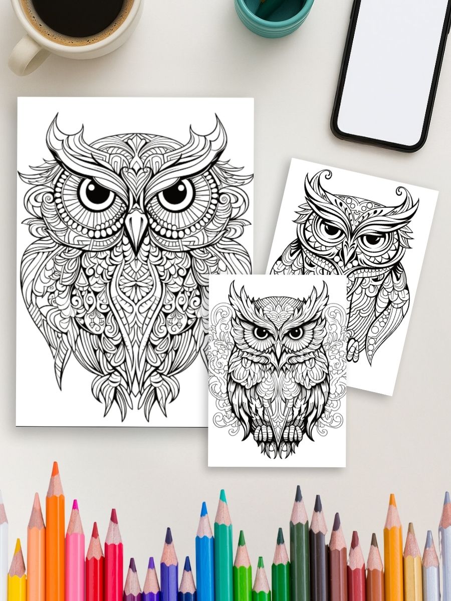 Mandala Owls – 50 Intricate Owl Coloring Pages | Coloring Page Store